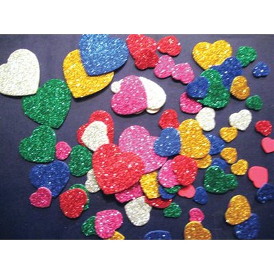 Foam Shapes Glitter HEARTS ~PKG 72