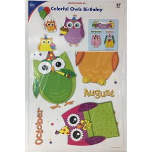 Bulletin Colorful Owls Birthday Set ~EACH